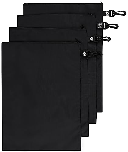 Ripstop Nylon Zipper Bag with Clip - Set of 4 (Black, 12 x 16 inch)