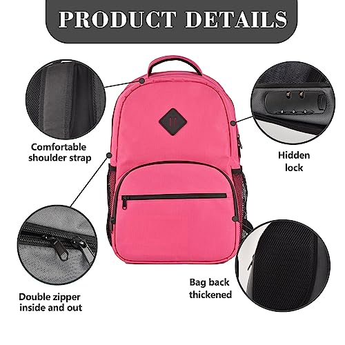 OZCHIN Medium Backpack with Combination Lock, Smell Proof - Classics Backpack Travel bags for Men Women (Rose Red)