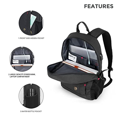 Swissdigital Design Bronze Travel Laptop Backpack,College Laptop Backpack with USB Charging Port for Men Women Business Computer Bag 15.6 inch Black