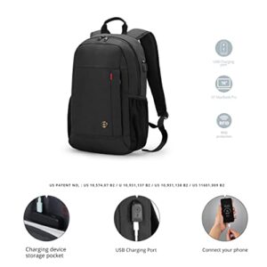 Swissdigital Design Bronze Travel Laptop Backpack,College Laptop Backpack with USB Charging Port for Men Women Business Computer Bag 15.6 inch Black