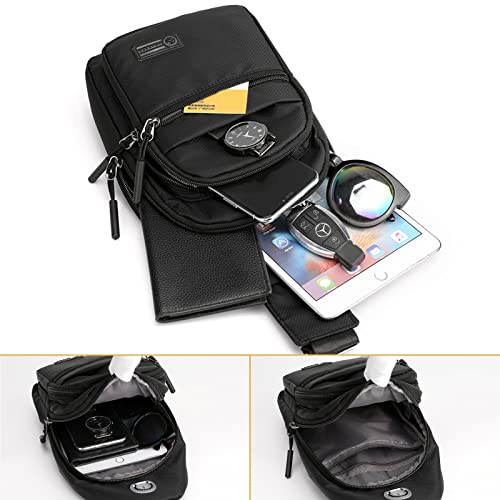 Suyzufly Small Sling Bag for Men Women, Water Resistant One Straps Shoulder Crossbody Chest Bag for Hiking Travel Black