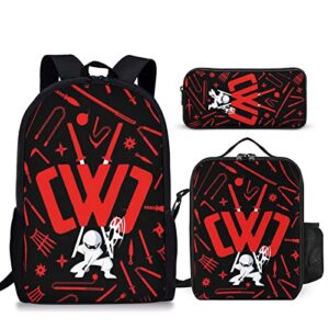 ezaqoxw 3 pcs durable backpack set, lightweight daypack with portable lunch bag and pencil case pouch for boys girls adults primary junior high