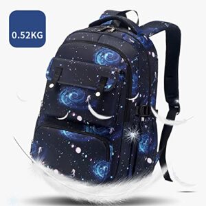Mildame Galaxy Backpack for Boys with Lunch Box Set, 3Pcs Boys Bookbag for Elementary, 3 in 1 Teens Space Printed School Bag