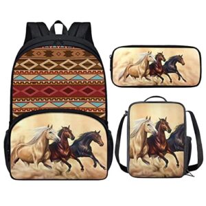 epaihaiy aztec horse middle school backpack for boys girls 8-10 kids bookbags junior back to school backpack with lunch box pencil case set of 3 school bags