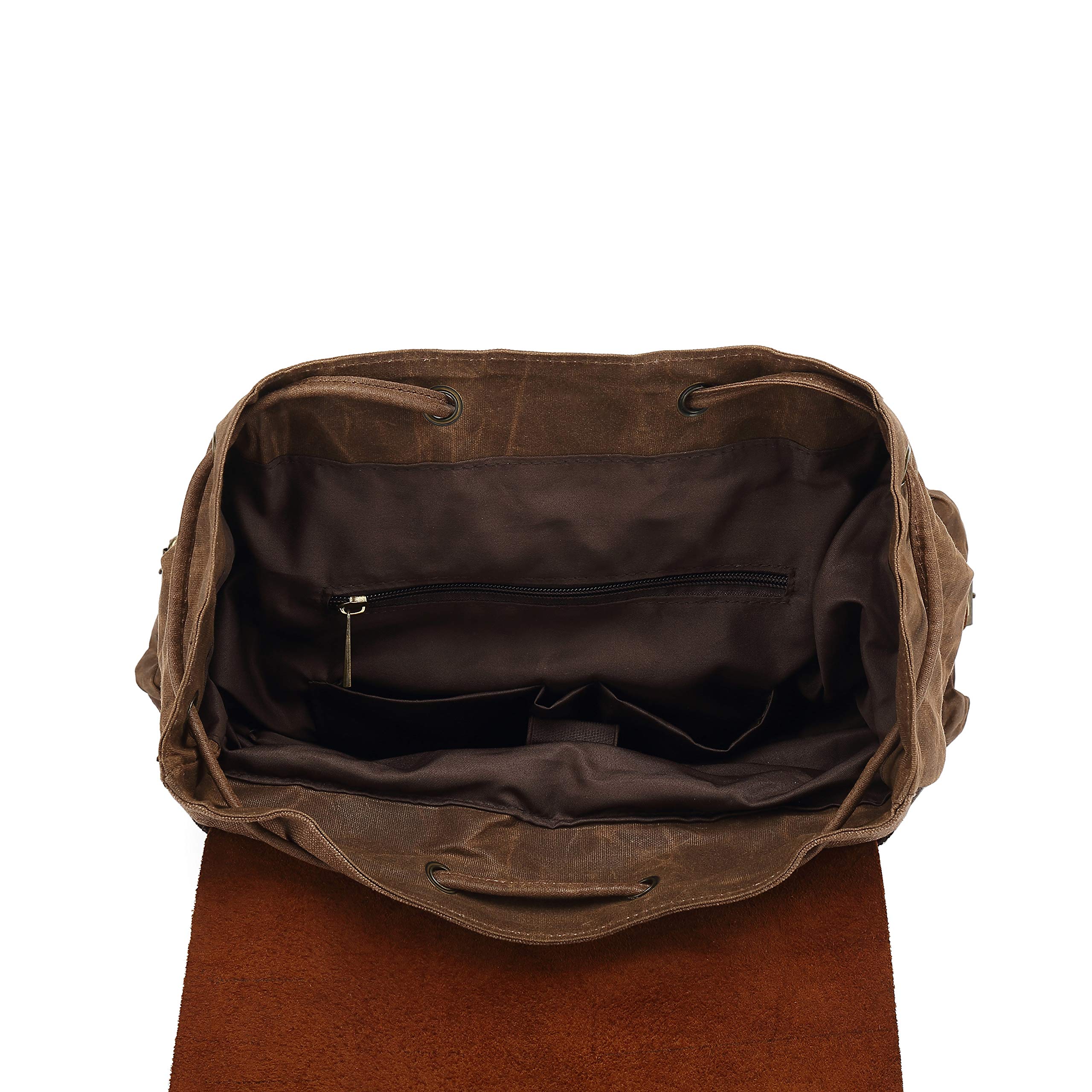 Jahomieo Vintage Leather Backpack for Men, Waxed Canvas Laptop Shoulder Rucksack for Travel Hiking
