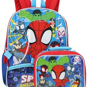 Marvel 16'' Full Size Spidey and His Amazing Friends Backpack Lunchbox Set Bookbag School Set, Blue/Red