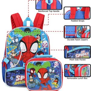 Marvel 16'' Full Size Spidey and His Amazing Friends Backpack Lunchbox Set Bookbag School Set, Blue/Red