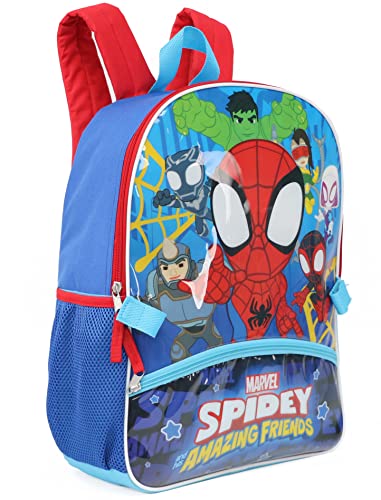 Marvel 16'' Full Size Spidey and His Amazing Friends Backpack Lunchbox Set Bookbag School Set, Blue/Red