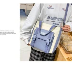 Teslawi kawaii backpack 4Pcs Set Aesthetic backpack 17in backpack，with Kawaii Pendants，Crossbody Bag ，Pencil Case, Handbag (Blue)