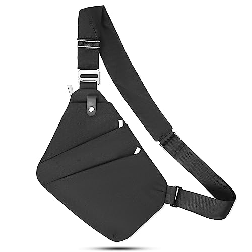 BIMHHUSE Sling Bag Light Thin Chest Shoulder Bag Casual Daypack Shoulder Crossbody Lightweight Anti Theft Outdoor Travel Hiking Bag (1.0 Black, Small)