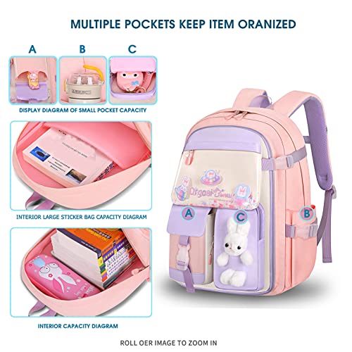 cotmcor Kids Backpacks for Girls, Kawaii Backpack, Cute Bunny School Bag for Kindergarten and Elementary, Medium