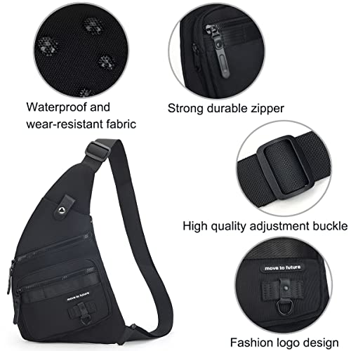 Qidelong Sling Bag Anti-theft Crossbody Chest Shoulder Backpack Women Men, Lightweight Personal Pocket Bag for Hiking Travel (Black)