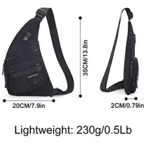 Qidelong Sling Bag Anti-theft Crossbody Chest Shoulder Backpack Women Men, Lightweight Personal Pocket Bag for Hiking Travel (Black)