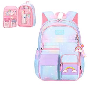 muizary rainbow backpack for girls with cute hanging decorations student 18 in laptop backpacks teenager bookbag - gradient blue
