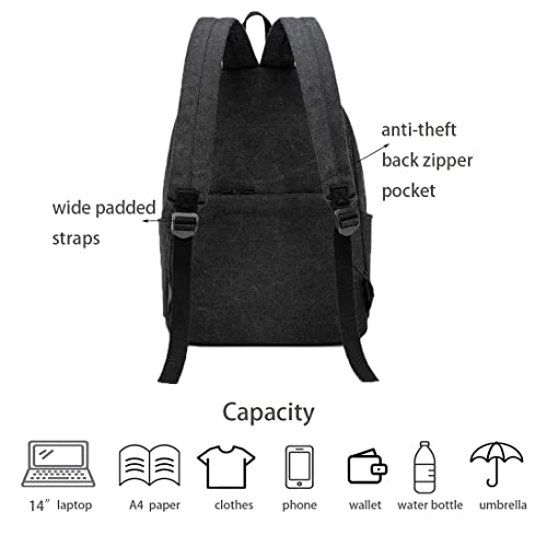 Canvas Backpack Laptop Backpack for Men Women College Gym Backpack Lightweight Travel Bag Casual Daypack with Water Bottler Holder Shoulder Bag Durable Rucksack