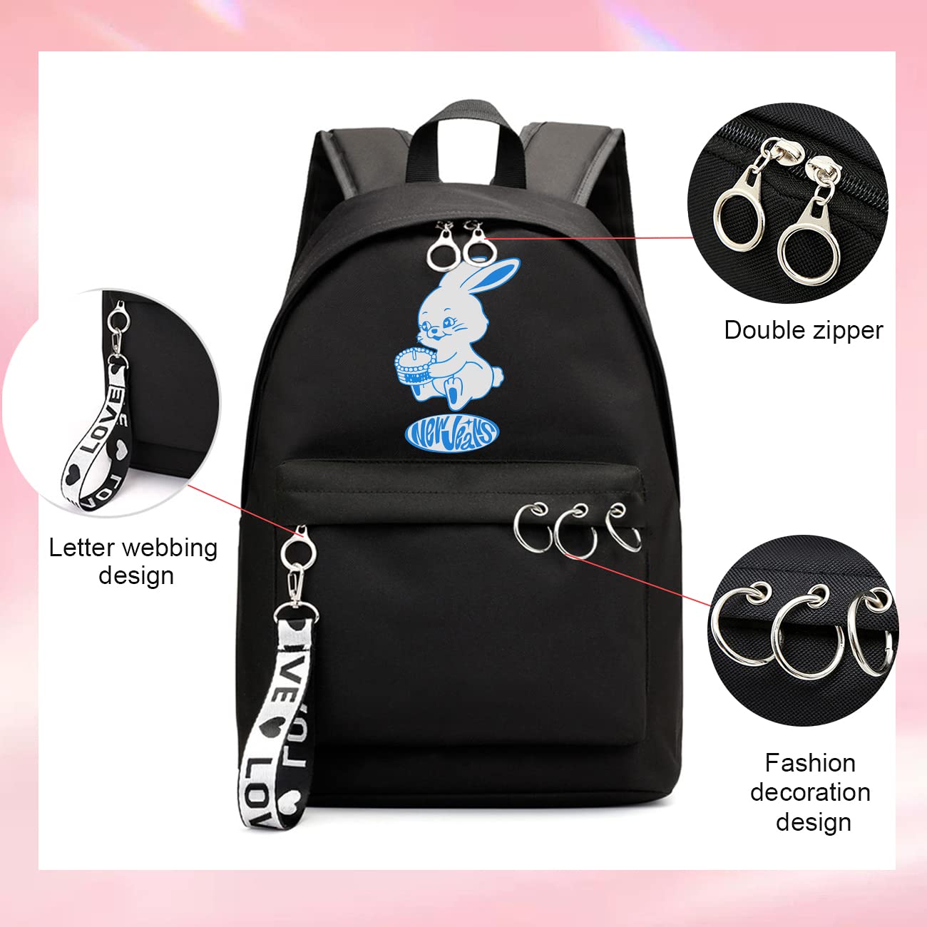 KAEFRA Casual Kpop New Black jeans Pink HAERIN HYEIN MINJI Merchandise HANNI DANIELLE Merch Backpack Bags (KH002)