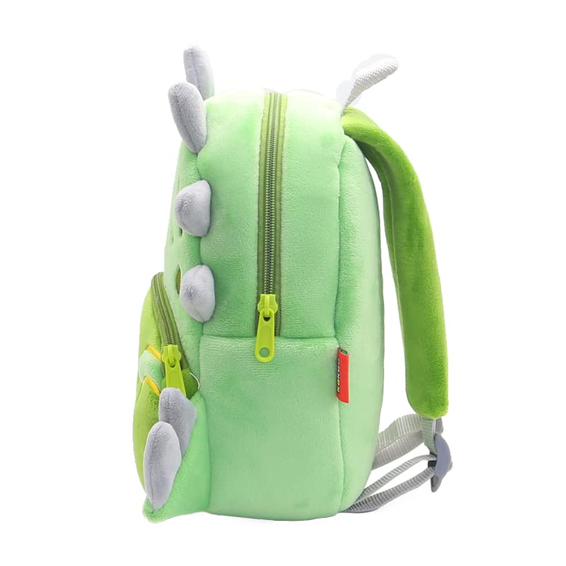 Politesse & Romance Toddler Backpack Zoo Animals Cute Plush Bag Cartoon Mini Preschool Backpack School Bag for Baby Girl Boy (Green Dinosaur)