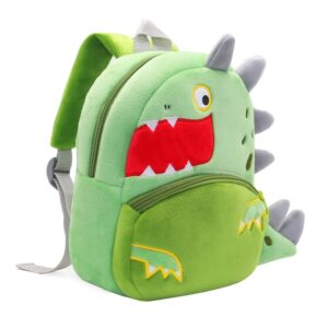 Politesse & Romance Toddler Backpack Zoo Animals Cute Plush Bag Cartoon Mini Preschool Backpack School Bag for Baby Girl Boy (Green Dinosaur)