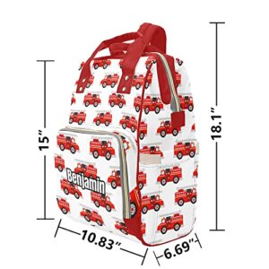 Cartoon Firetruck Pattern Personalized Diaper Bag Backpack Custom with Name Unisex Nursing Large Capacity Mommy Backpack