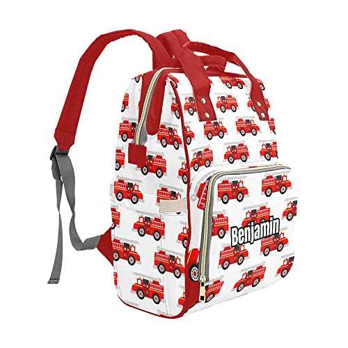 Cartoon Firetruck Pattern Personalized Diaper Bag Backpack Custom with Name Unisex Nursing Large Capacity Mommy Backpack