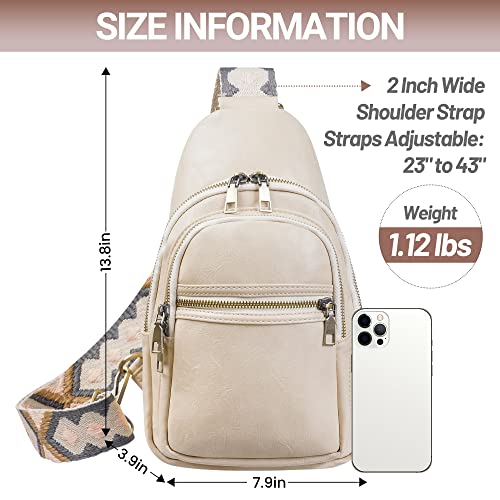 KFXFENQ Sling Bag for Women PU Leather Sling Bags for Women Crossbody Fashion Sling Backpack Multipurpose Chest Bag for Cycling (Beige)