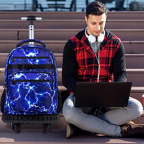 AGSDON Rolling Backpack for boys, Men Roller Wheels Bookbag, Laptop Wheeled School Bag with Wheels for Teens - Blue