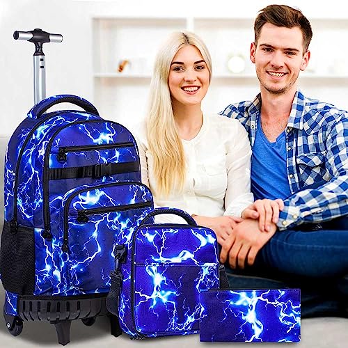 AGSDON Rolling Backpack for boys, Men Roller Wheels Bookbag, Laptop Wheeled School Bag with Wheels for Teens - Blue