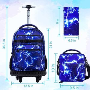 AGSDON Rolling Backpack for boys, Men Roller Wheels Bookbag, Laptop Wheeled School Bag with Wheels for Teens - Blue