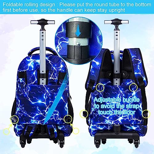 AGSDON Rolling Backpack for boys, Men Roller Wheels Bookbag, Laptop Wheeled School Bag with Wheels for Teens - Blue