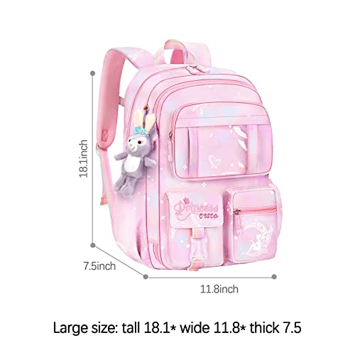 Nzahdwu Cute Kids Backpacks 18.1" Laptop Backpack Anti Theft Travel Backpack Kawaii Backpacks for Ages 6-12 Girls Lightweight Waterproof School Backpck (Pink)