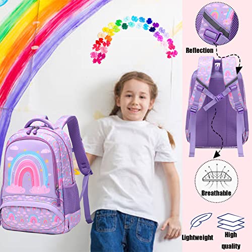 Jumpopack Rainbow Backpack for Girls School Backpack for Elementary Backpacksfor Girls Lightweight Water Resistance Back to School Bag Preschool Kids Bookbag,Rainbow Print