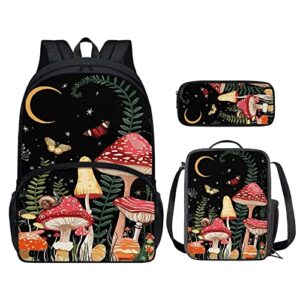 zpinxign mushroom moon backpack for women kids school bag set backpack with lunch box for middle school girls 9-12 teens backpack purse cute bookbags