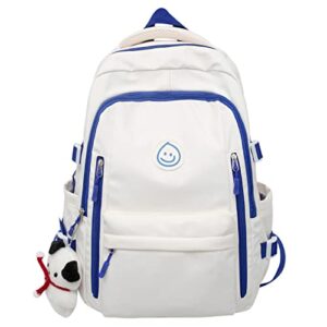 kfthkor kawaii backpack,girl backpack with,junior backpack,middle school student schoolbag (white blue)