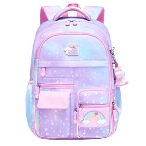biaogod girls backpack cute backpack with compartment,kids,primary school students, junior high school school bag (gradient purple, large)