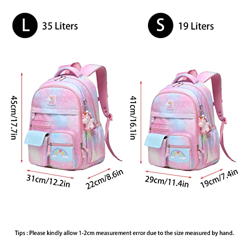 BIAOGOD Girls Backpack Cute Backpack with Compartment,Kids,Primary School Students, Junior High School School Bag (Gradient Purple, Large)