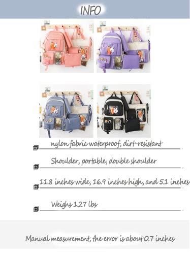 MOJIDUO Kawaii Backpack Pins Accessorie 4Pcs Set Cute Kawaii Rucksack for School Bag Cute Aesthetic Backpack