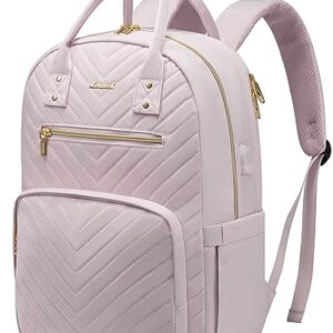 LOVEVOOK Laptop Backpack for Women, Large Capacity Travel Backpack with Luggage Strap, Stylish Women Backpack with USB Port, Quilted Work Backpack for College Business 15.6 Inch, Light Dusty Pink