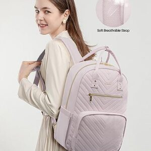 LOVEVOOK Laptop Backpack for Women, Large Capacity Travel Backpack with Luggage Strap, Stylish Women Backpack with USB Port, Quilted Work Backpack for College Business 15.6 Inch, Light Dusty Pink