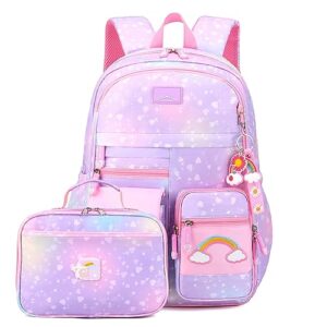 befunirise girls backpack, school backpacks 16 17 inch for girls,cute book bag for teen kid elementary middle high school (purple set, small)