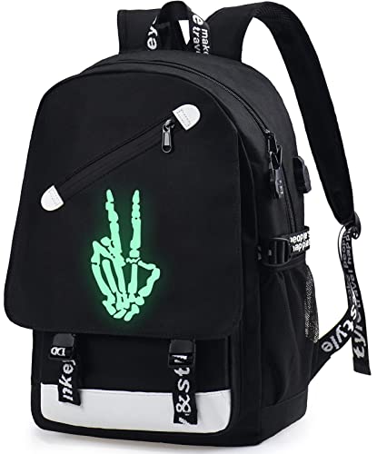 Junlion Anime Laptop Backpack for Boys, V-sign School Bags Bookbags for Teen Boys