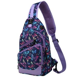 vaschy sling bag for women, one strap anti-theft shoulder crossbody small backpack chest bag for hiking/travel butterfly