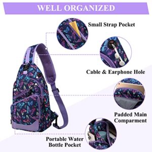 VASCHY Sling Bag for Women, One Strap Anti-theft Shoulder Crossbody Small Backpack Chest Bag for Hiking/Travel Butterfly