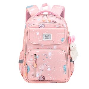 cute girls backpack, bunny school backpack for teen girls, elementary middle bookbag galaxy outdoor aesthetic schoolbag, pink