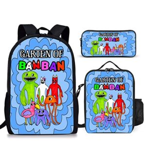 kzeuhsn garten of ban ban backpack set with insulated lunch bag and pencil case, waterproof laptop school bag for kids boys and girls