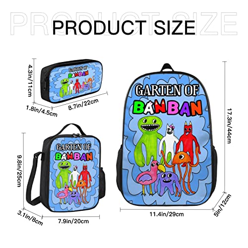 kzeuhsn Garten of Ban Ban Backpack Set with Insulated Lunch Bag and Pencil Case, Waterproof Laptop School Bag for Kids Boys and Girls