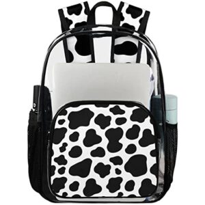 bisibuy cow print white and black clear backpack stadium approved heavy duty pvc transparent backpacks large see through bag for work travel sports events concerts