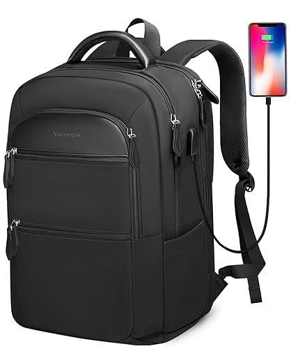 17 Inch Laptop Backpack for Men, TSA Approved Large Computer Backpack with USB Charging Port, Water Resistant Travel Business Backpack for Women, Anti Theft Carry on Daypack College Office Bag, Black