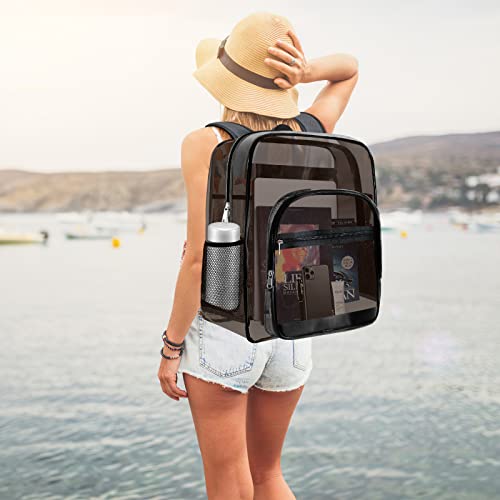 Clear Backpack, Large Backpack,Heavy Duty Sturdy Shape Transparent Backpack, Laptop backpack,See Through Backpacks for Work,Travel,Security,Festival(B-Black)