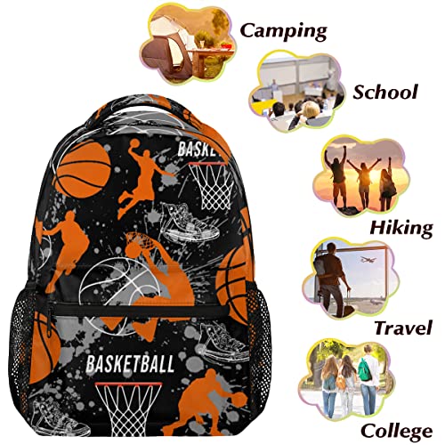 Basketball Backpack for Boys, Sports Basketball Print Backpack, 16 Inches Basketball Bag Waterproof Travel Boys Girls Laptop Backpack