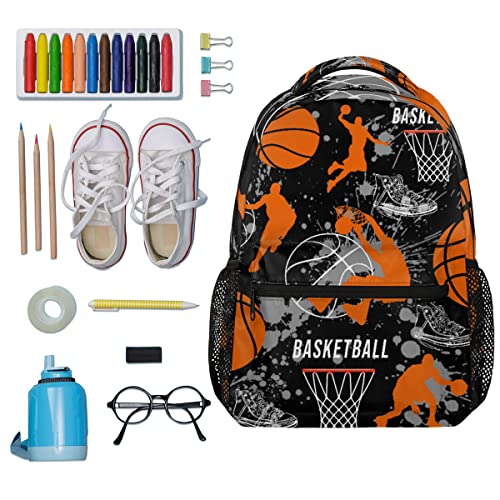 Basketball Backpack for Boys, Sports Basketball Print Backpack, 16 Inches Basketball Bag Waterproof Travel Boys Girls Laptop Backpack